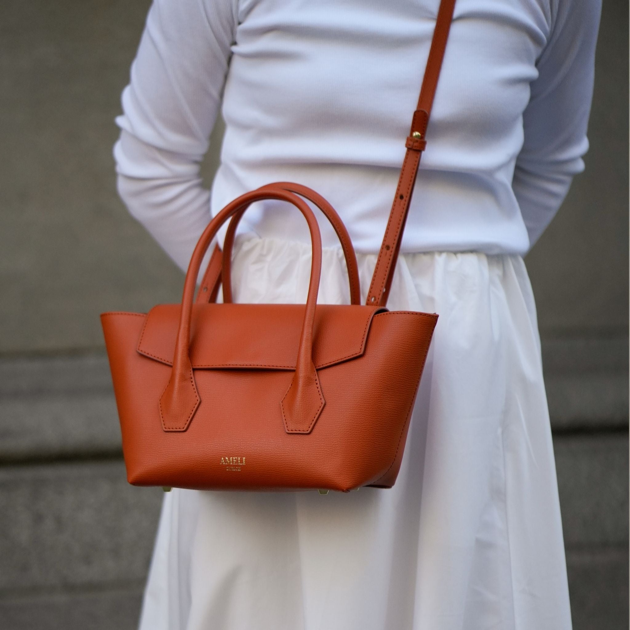 AMELI Zurich | IDA SMALL | Deep Orange | Collina' Pebbled Leather | Cross-body