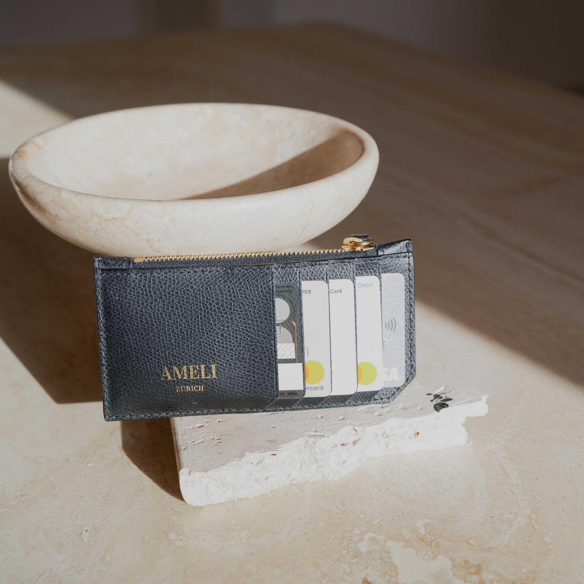 AMELI Zurich | Card holder | Black | Pebbled Leather | Front