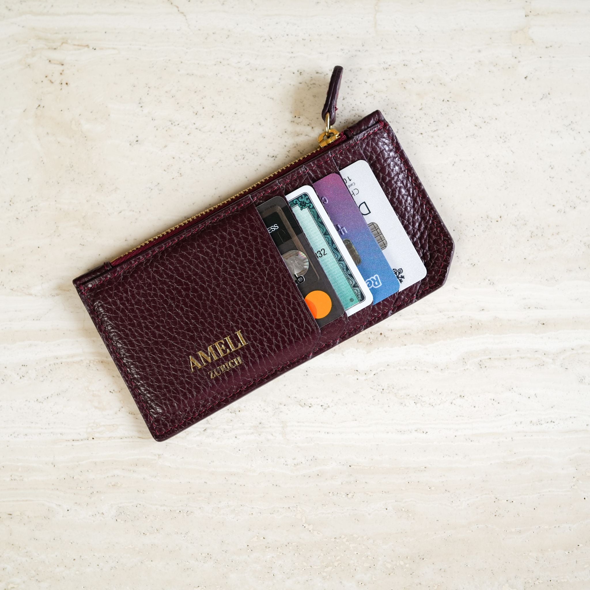 AMELI Zurich | Cardholder | Maroon Red | Soft Grain Leather | Front