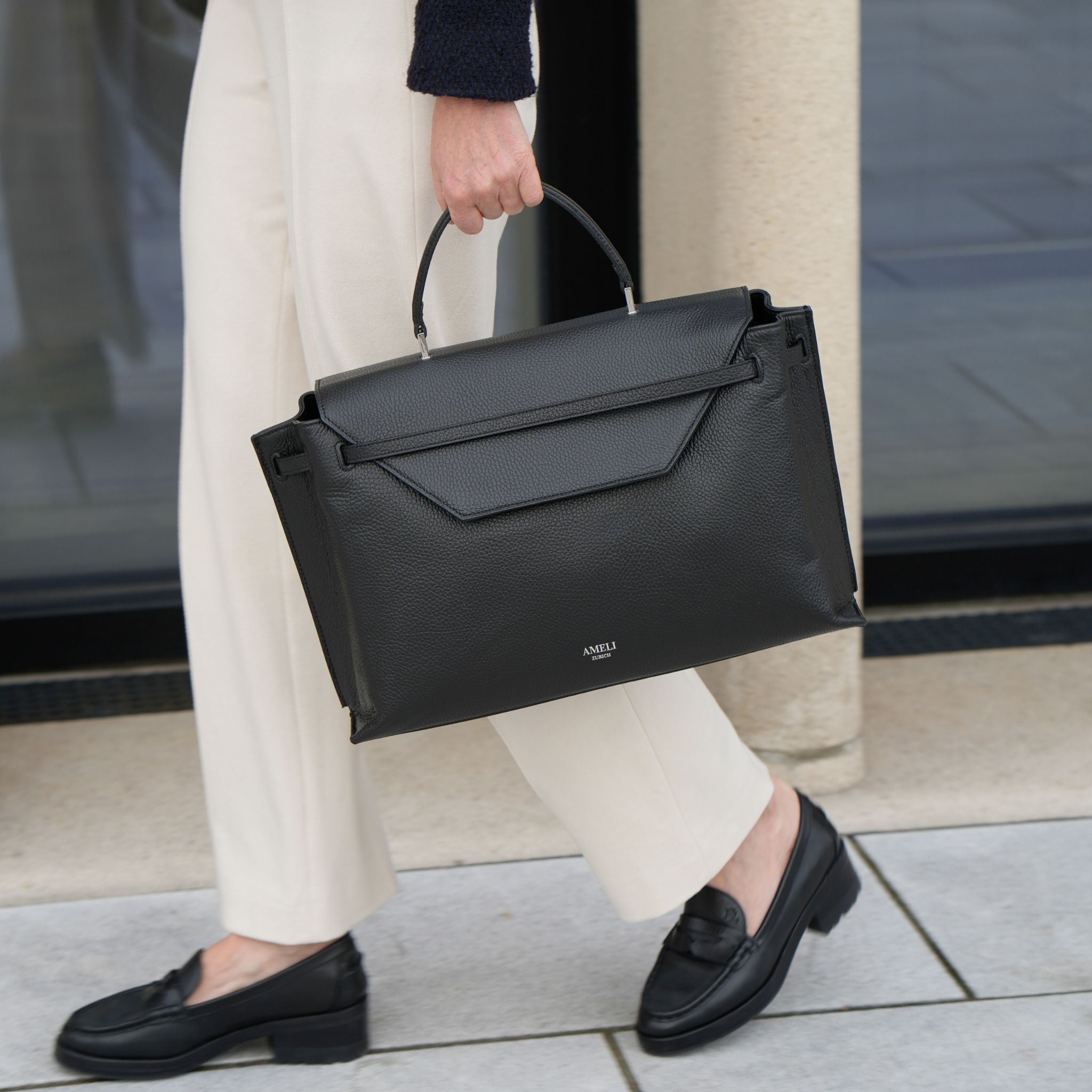 AMELI Zurich | VIADUKT WORK 24 | Black with Silver | Soft Grain Leather | Top-handle bag