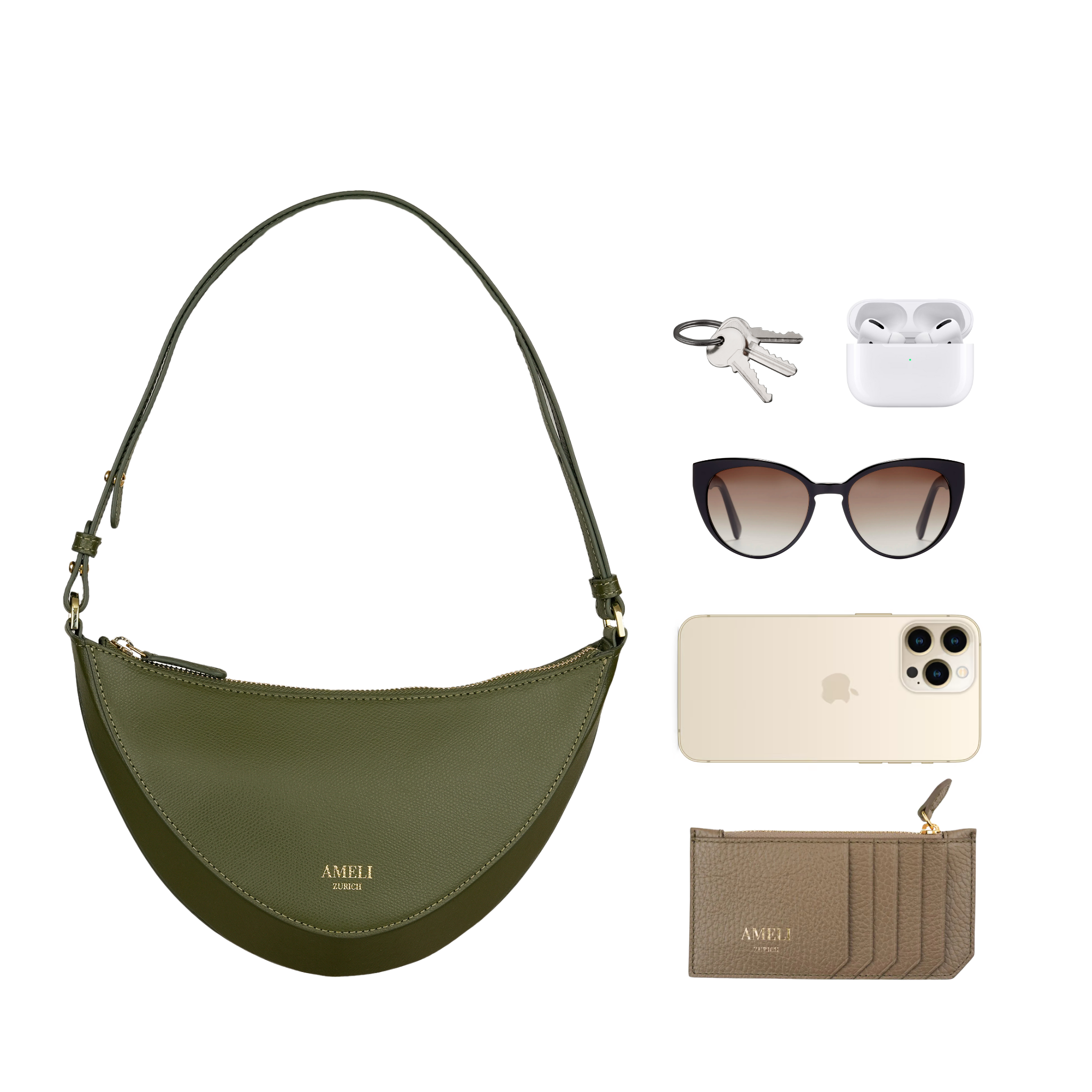 AMELI Zurich | HELVETIA | Olive Green | Pebbled Leather | Inside