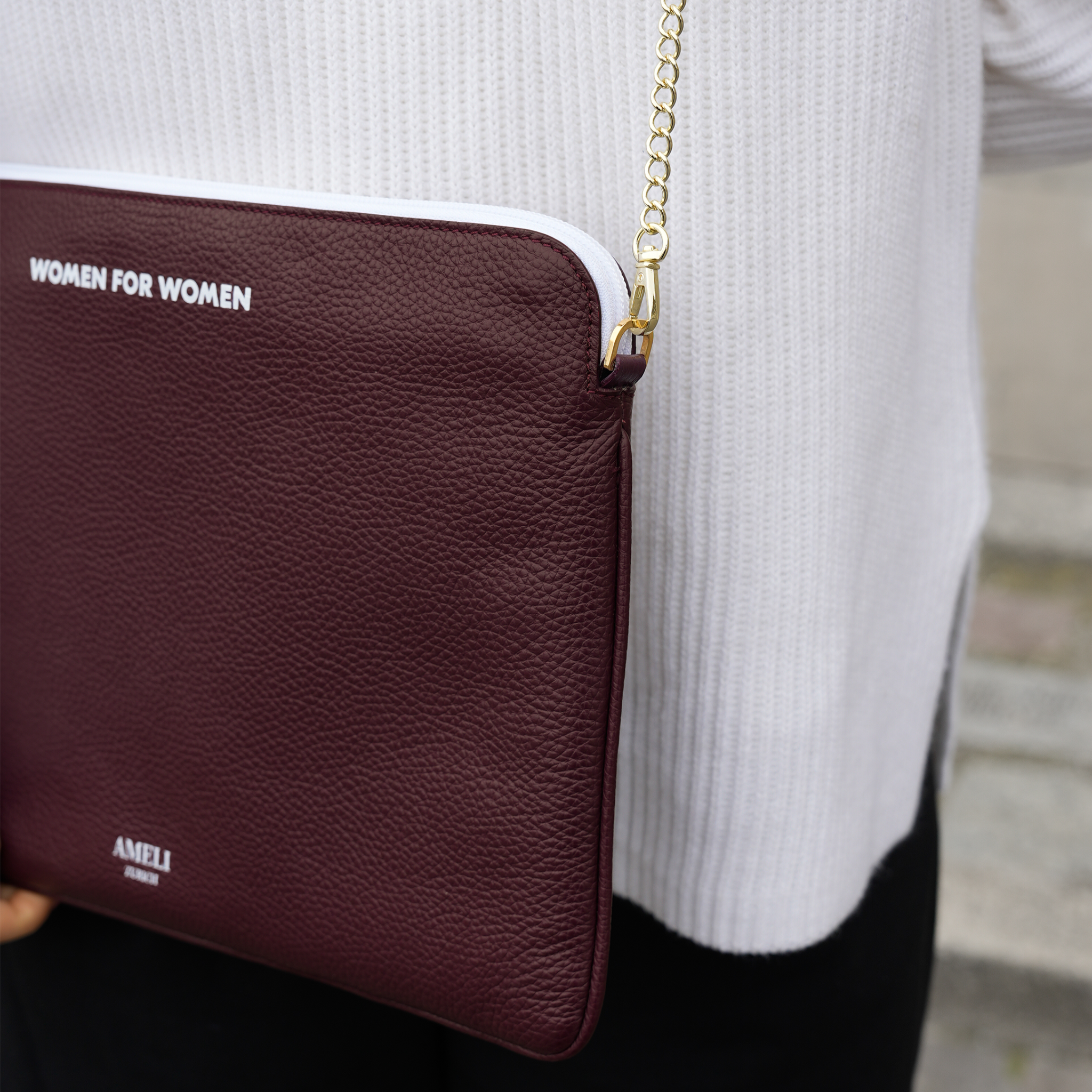 AMELI Zurich | LAPTOP CASE | Maroon Red | Dollarino Leather | Cross-body