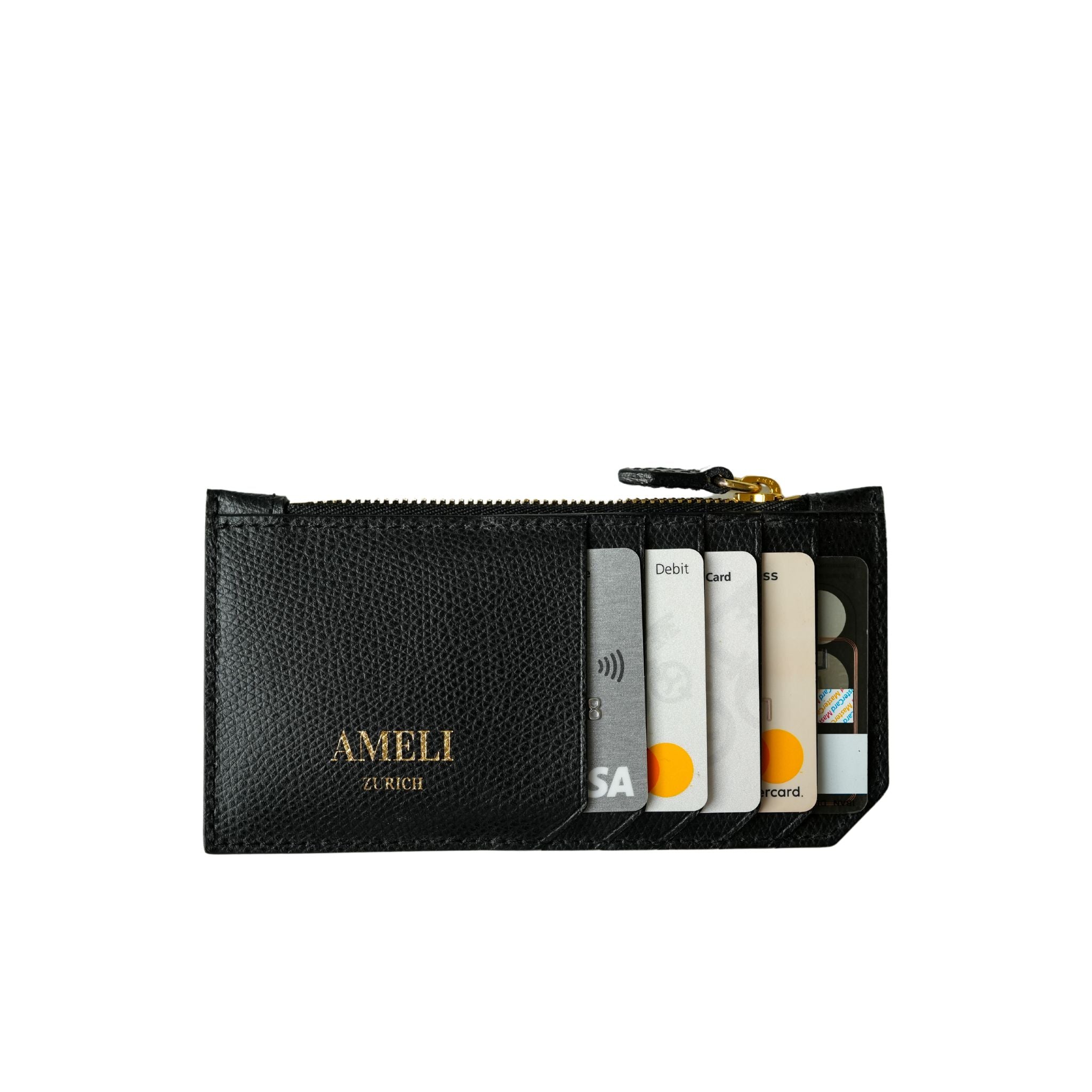 AMELI Zurich | Cardholder | Black | Pebbled Leather | Front