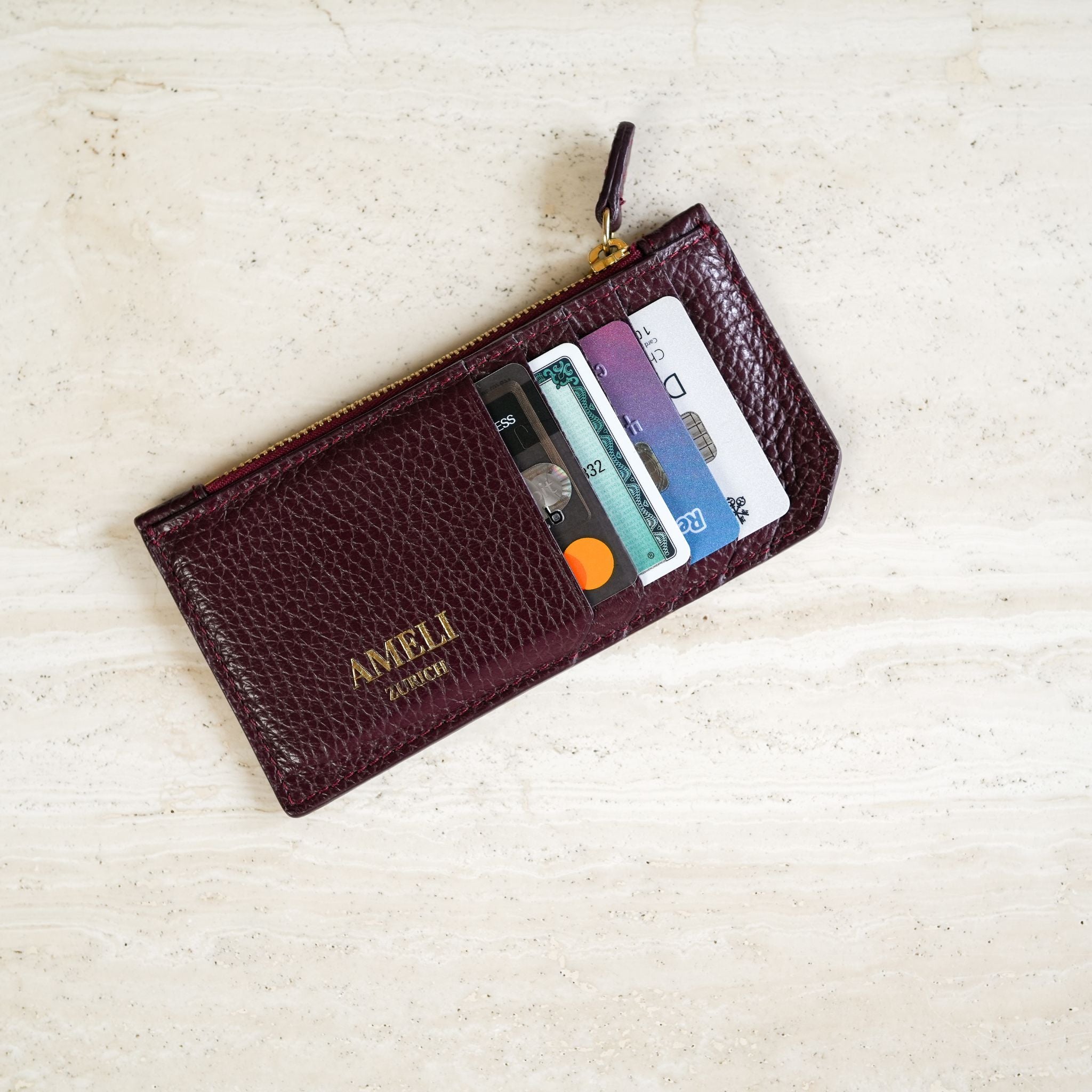 AMELI Zurich | Cardholder | Maroon Red | Soft Grain Leather | Front 