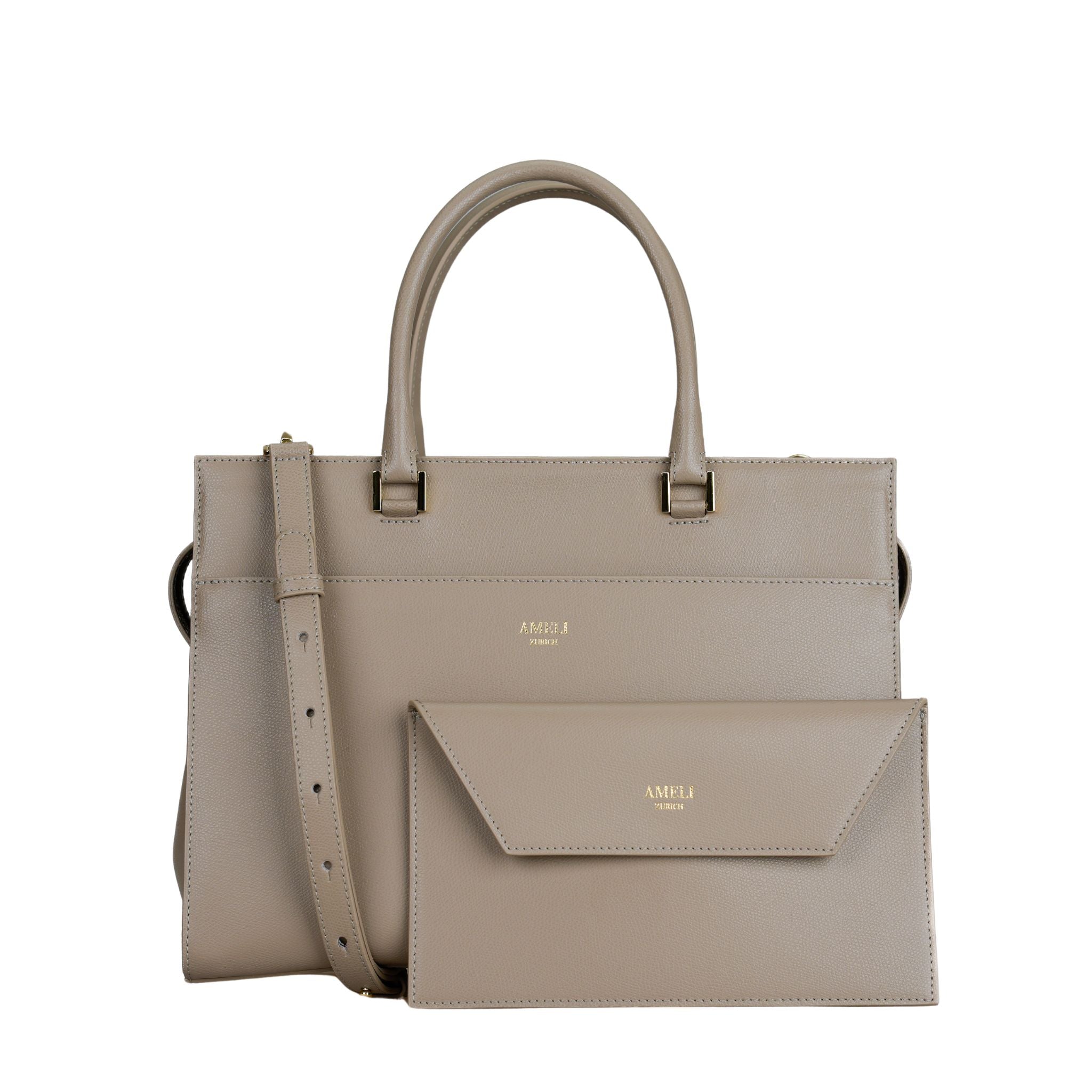 AMELI Zurich | CENTRAL | Cappuccino | Pebbled Leather | With clutch