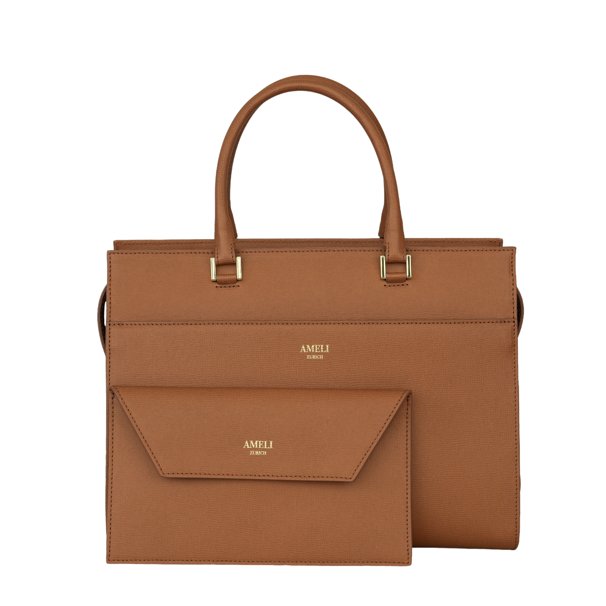 AMELI Zurich | CENTRAL | Cognac | Pebbled Leather | Clutch included