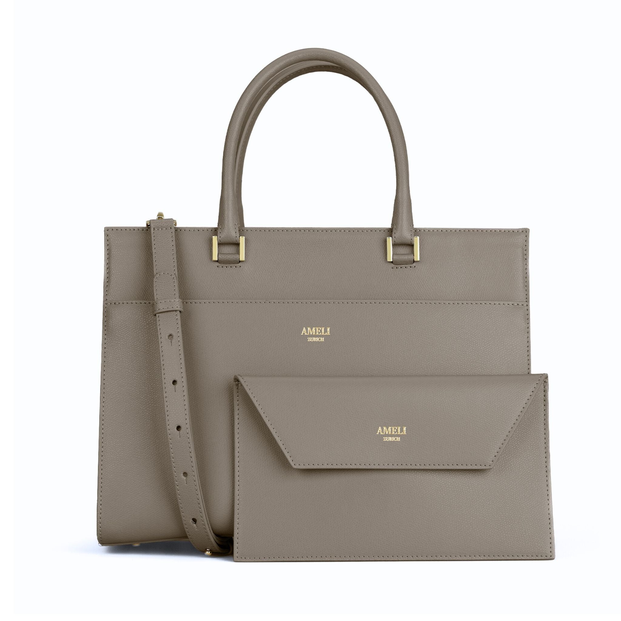 AMELI Zurich | CENTRAL | Greige | Pebbled Leather | With clutch