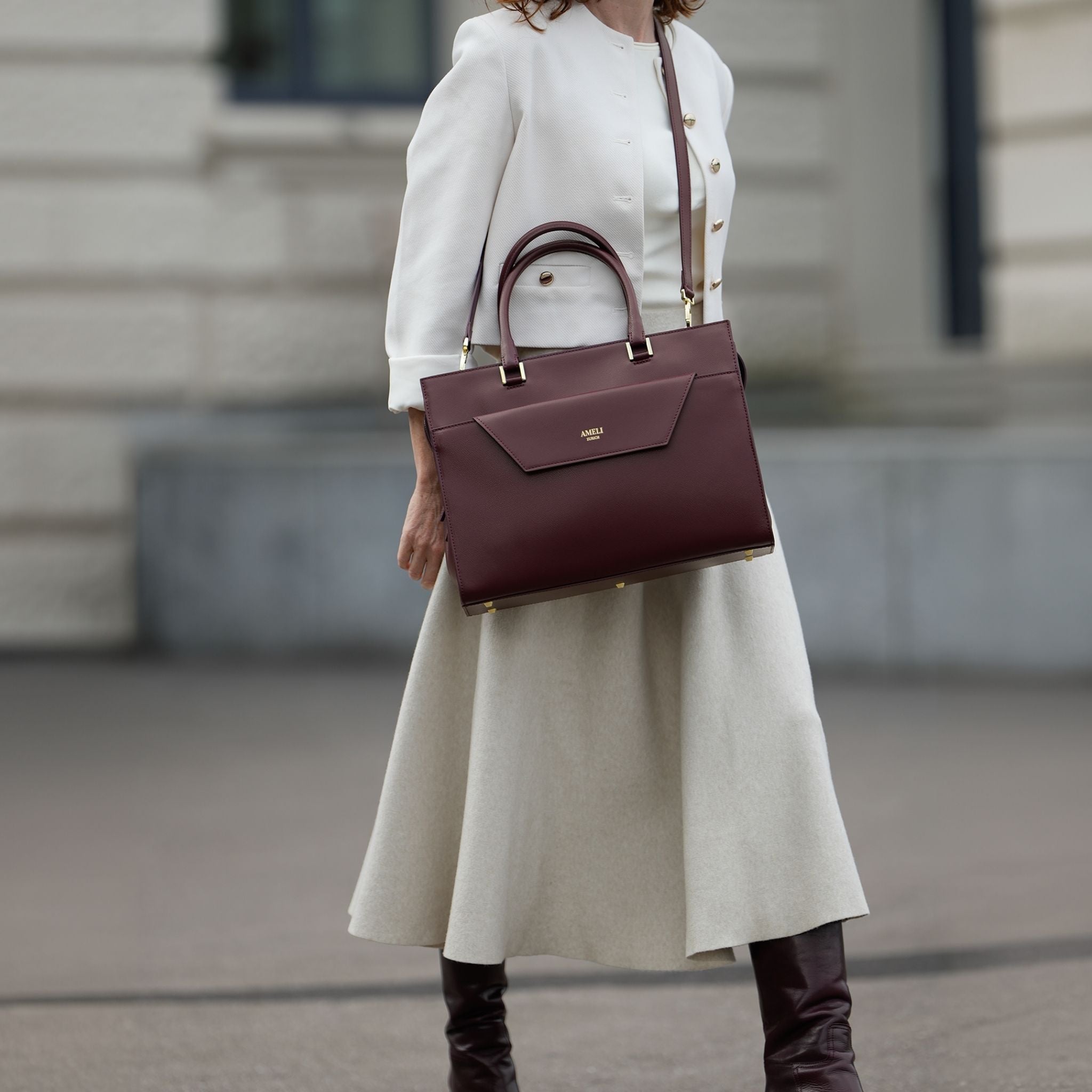 AMELI Zurich | CENTRAL | Merlot Red | Pebbled Leather | Crossbody bag