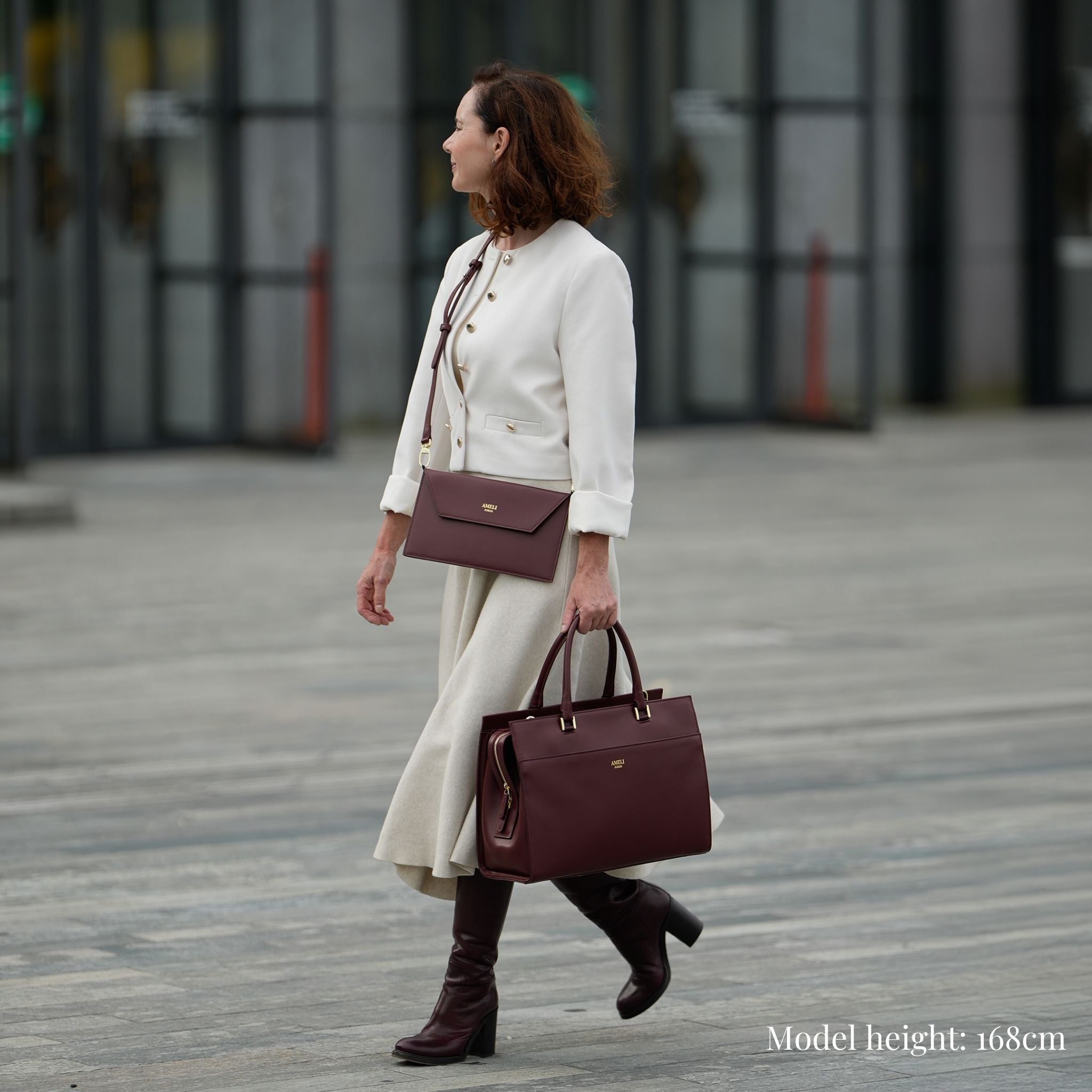 AMELI Zurich | CENTRAL | Merlot Red | Pebbled Leather | Model