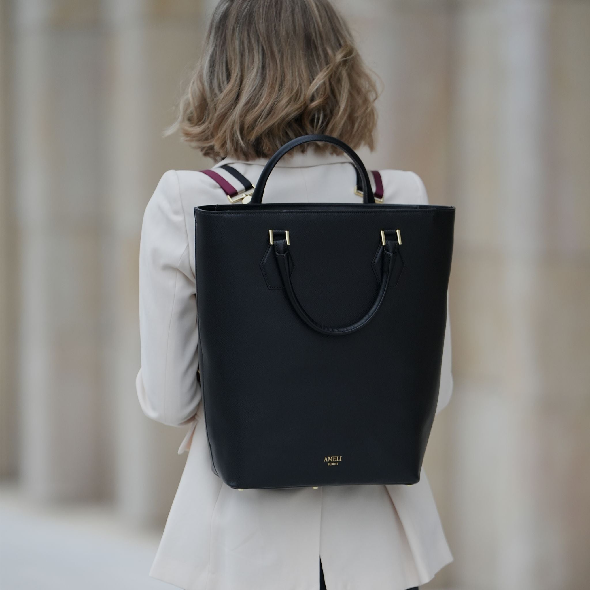 AMELI Zurich | ODEON | Black | Pebbled Leather | Backpack