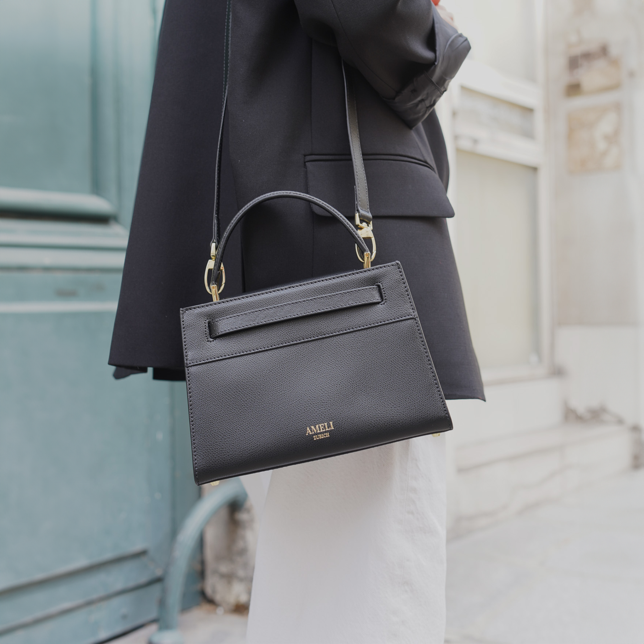 AMELI Zurich | SEEFELD MINI | Black | Pebbled Leather | Shoulder bag